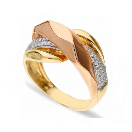 Pavettato ring in Yellow Gold and 18k Rose Gold with White Zirconia