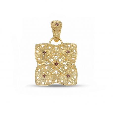 Colgante Fantasy Shape Square en oro amarillo 18 Carats con Zirconi Brown