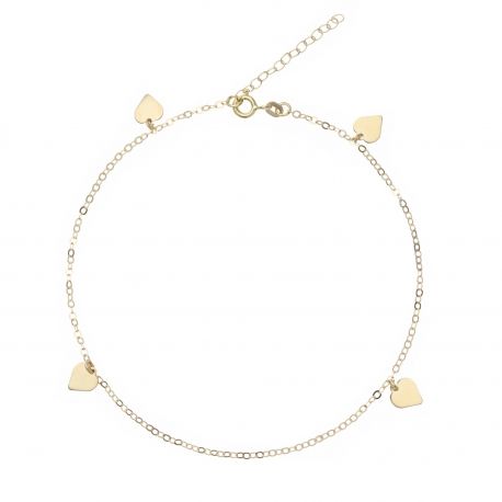 Or jaune 18k anklet avec Cœurs Pendentifs