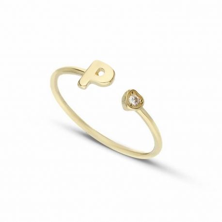 Anillo con carta P en oro amarillo 18k