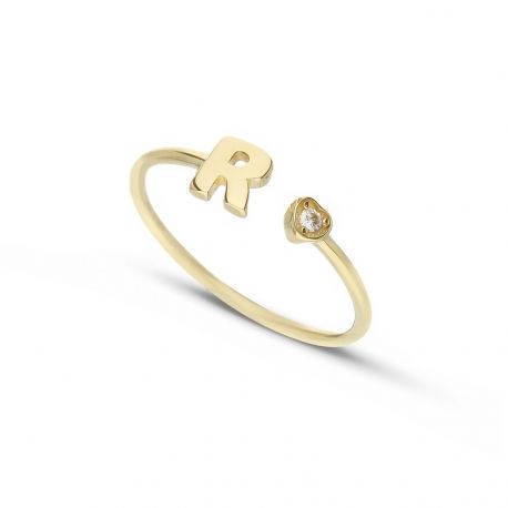 Ring with Letter R in Yellow Gold 18k