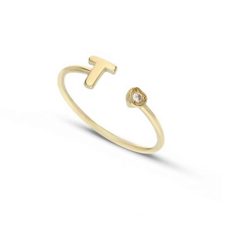 Anillo con carta T en oro amarillo 18k