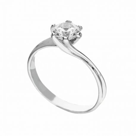 Anneau solitaire en or blanc 18k avec Zircone