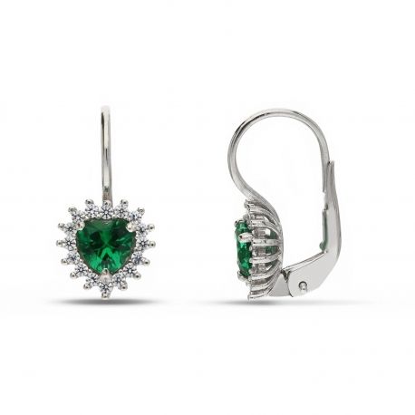 18k White Gold Earrings with Green and White Stones