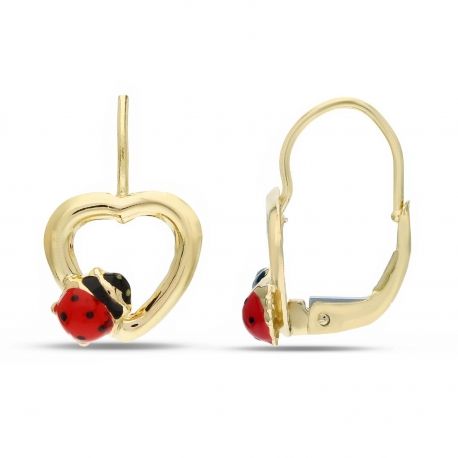 Boucles d'oreilles coccinelle et cœur pour fille en or 18 carats