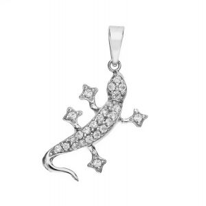 Pendentif Gecko en or blanc...