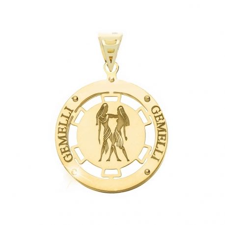 Pendente Segno Zodiacale Gemelli in Oro Giallo 18k