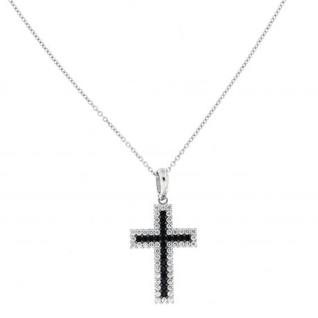 Collier avec croix de zircon en or blanc 18 carats