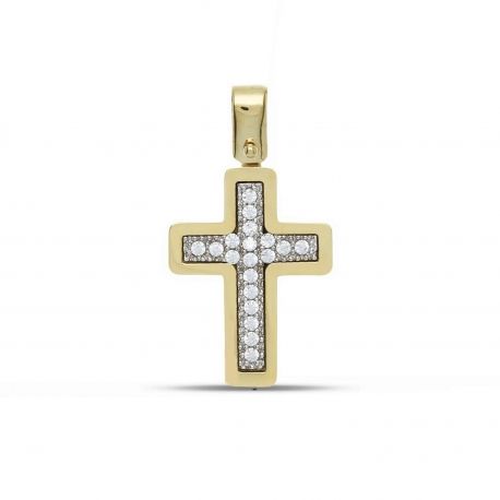 Yellow Gold Cross 18k with White Zirconia