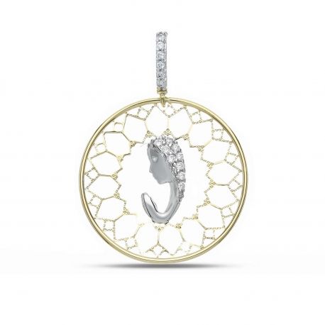 Pendentif avec Madonna en or blanc et jaune 18 carats