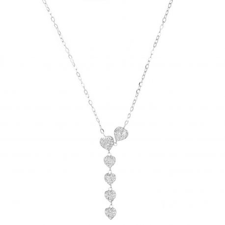 Necklace with Hearts in Resin and White Zirconia 18k