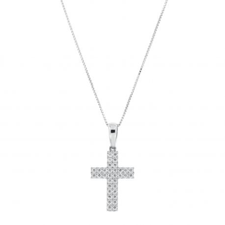 18k fehér arany nyaklánc Zirconia Cross