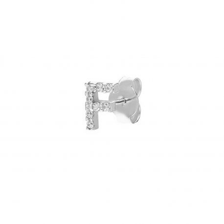 Boucle d'oreille simple en or blanc 18 carats lettre F