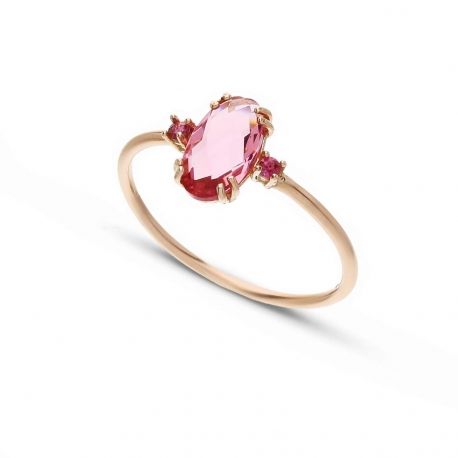 Anel colorido de quartzo vermelho Ouro rosa 18k