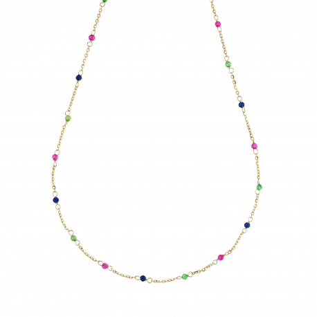 Collier ras du cou en or jaune 18 carats avec pierres colorées