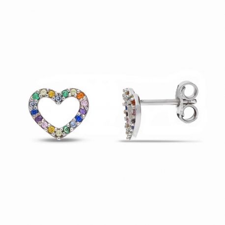 Brincos Rainbow Hearts em ouro branco 18k