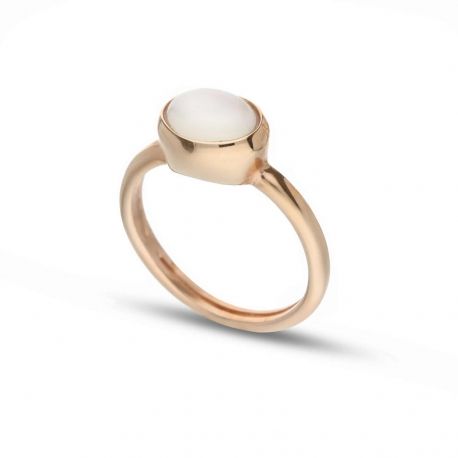 Anello Solitario in Oro Rosa 18k con Pietra Bianca