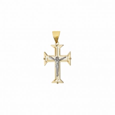 Ouro amarelo e branco cruz pingente 18k