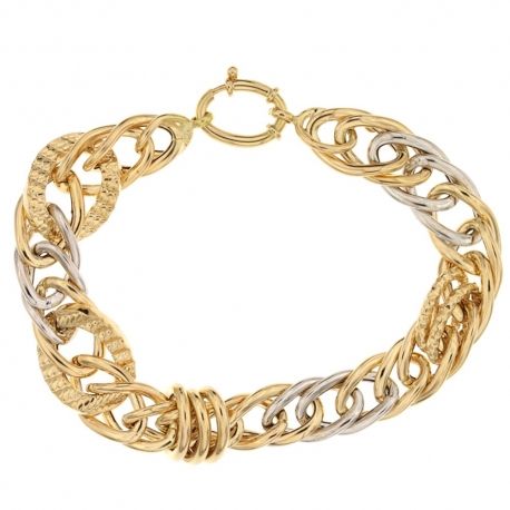 Bracciale in oro bianco e giallo 18 Kt 750/1000 a catena vuota alternato finitura lucida