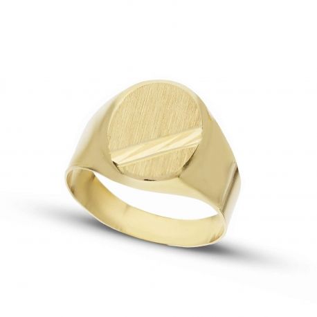 Anel de escudo oval masculino em ouro amarelo 18k