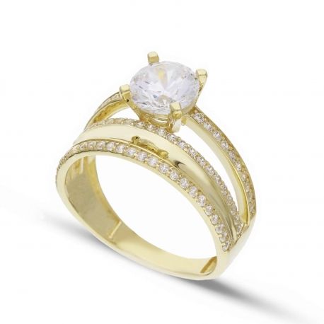 Anneau solitaire avec sol Zirconia en or 18k