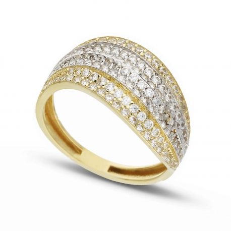 Anel com Zirconia em ouro branco e amarelo 18k