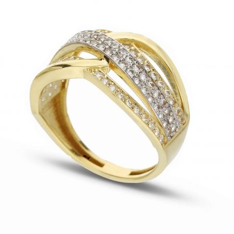 Anel com Zirconia em ouro branco e amarelo 18k