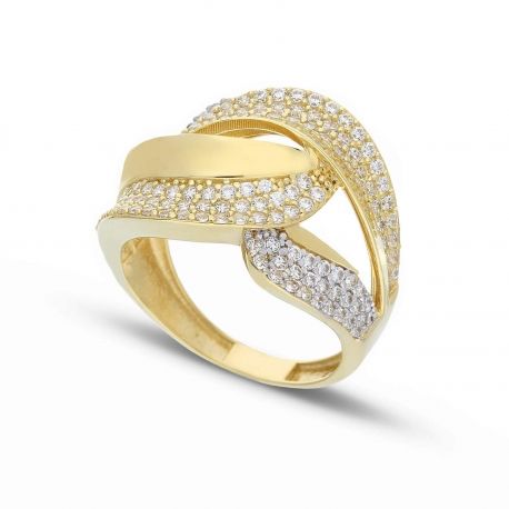 Anel com Zirconia em ouro branco e amarelo 18k