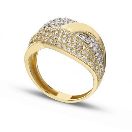 Anel com Zirconia em ouro branco e amarelo 18k