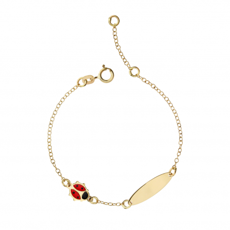 Bracciale con Targa e Coccinella Oro Giallo 18k