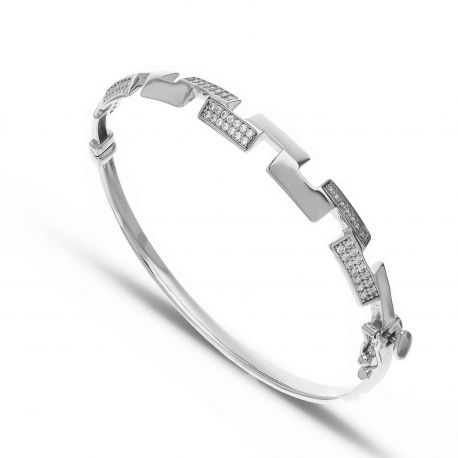 18k White Gold Rigid Bracelet with White Zirconia