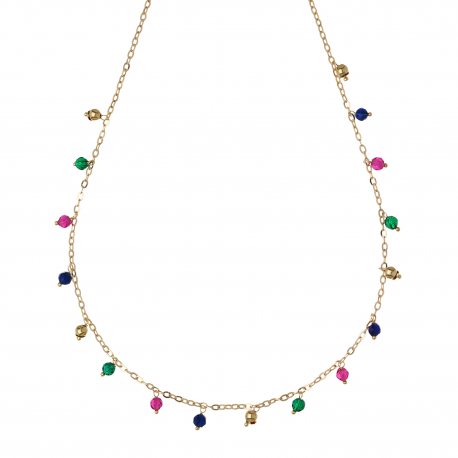 18k Gold Necklace with Colorful Stones Pendants