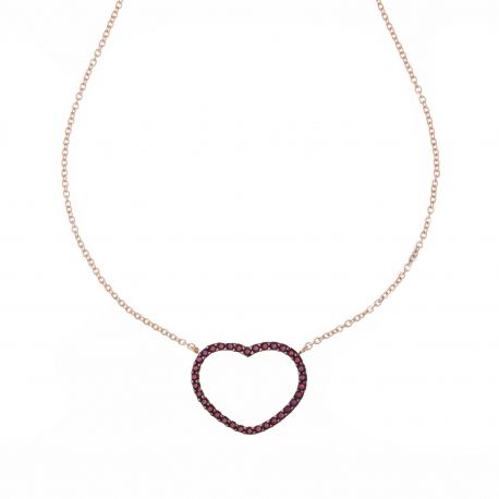 18k Rose Gold Heart Choker med röda zirkoner