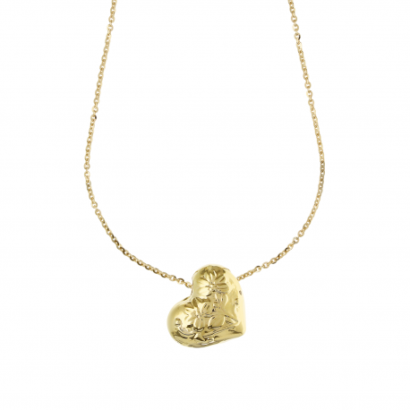 Necklace Heart with Yellow Gold Flowers 18k