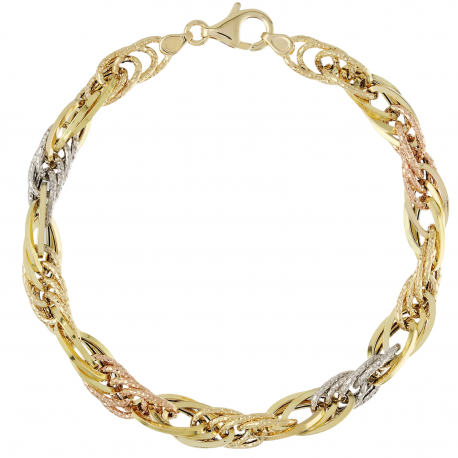 18K Yellow, Rose and White Gold Chain Bracelet for Women