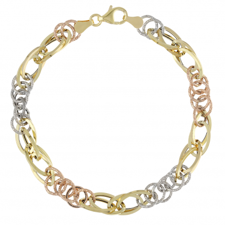 18K Yellow, Rose and White Gold Chain Bracelet for Women