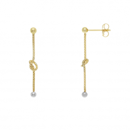 Boucles d'oreilles avec noeud et boules en or jaune et blanc 18k