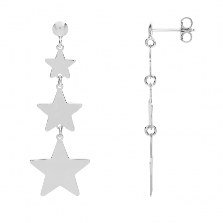 3 Star Earrings in White 18k Gold