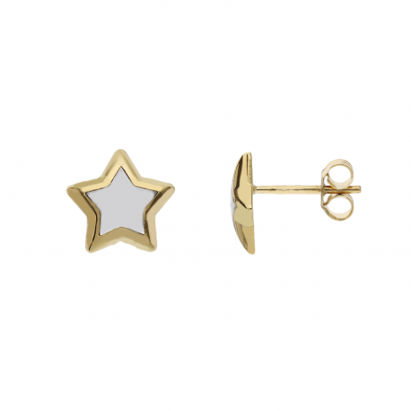 Earrings Star Bombed met Pearl Mother in 18k geel goud