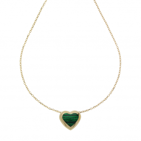 18k Yellow Gold Domed Heart Necklace with Malachite