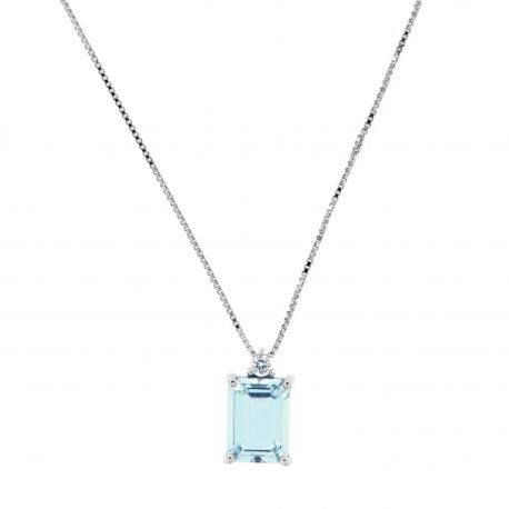 18k White Gold Necklace with Diamond and Aquamarine