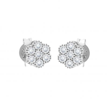 18k White Gold Flower Earrings with Diamonds