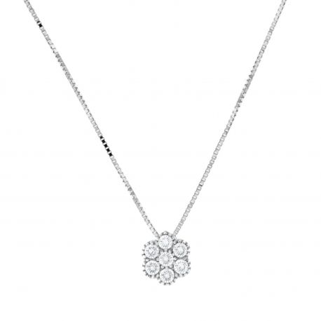 18k White Gold Flower Necklace with Diamonds