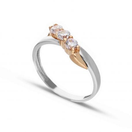 Trilogy Ring with Zirconia in White Gold and Rose 18k