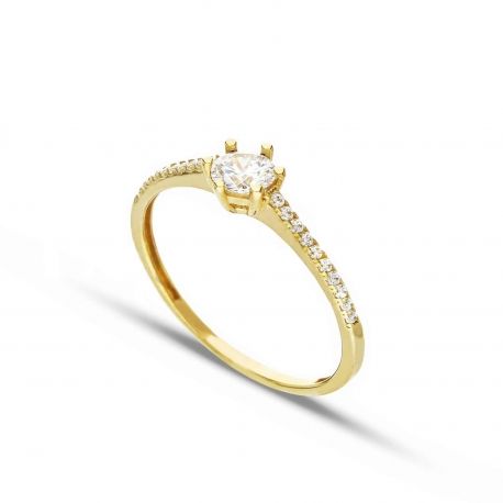 Anel Solitário de Ouro Amarelo 18k com Zirconia