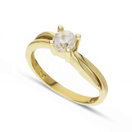 Anello Solitario in Oro Giallo 18k