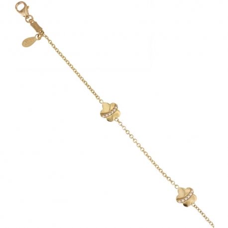 Pulsera de oro de 18 kt 750/1000 con florecitas y circonitas para niña