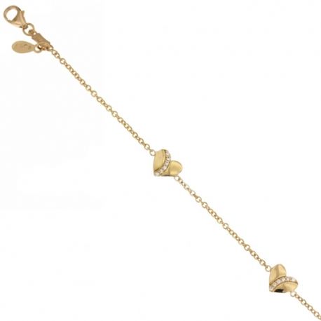 Pulsera de oro de 18 kt 750/1000 con corazones brillantes y circonitas para niña