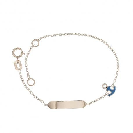 Pulsera de oro de 18 kt 750/1000 con placa esmaltada infantil y ancla.