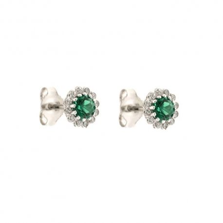 white gold 18k 750/1000 with green and white stones flower earrings